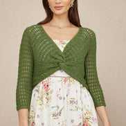 Yumi Green Cotton Crochet Twisted Bolero Top