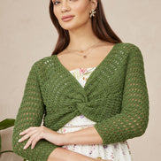 Yumi Green Cotton Crochet Twisted Bolero Top