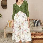 Yumi Green Cotton Crochet Twisted Bolero Top