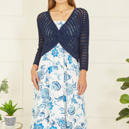 Yumi Navy Cotton Crochet Twisted Bolero Top