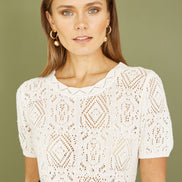 Yumi Ivory Cotton Crochet Knitted Top