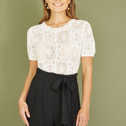 Yumi Ivory Cotton Crochet Knitted Top