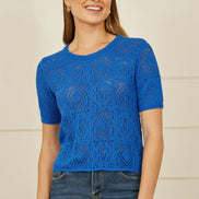 Yumi Blue Cotton Crochet Knitted Top