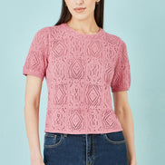 Yumi Pink Cotton Crochet Knitted Top