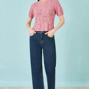 Yumi Pink Cotton Crochet Knitted Top