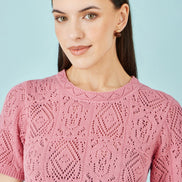Yumi Pink Cotton Crochet Knitted Top