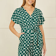 Yumi Green Geometric Print Wrap Jumpsuit