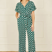 Yumi Green Geometric Print Wrap Jumpsuit
