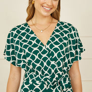Yumi Green Geometric Print Wrap Jumpsuit