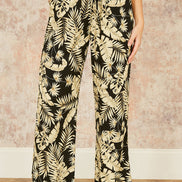Yumi Black Fern Print Relaxed Fit Trousers