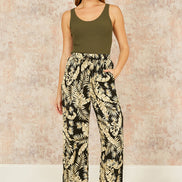 Yumi Black Fern Print Relaxed Fit Trousers