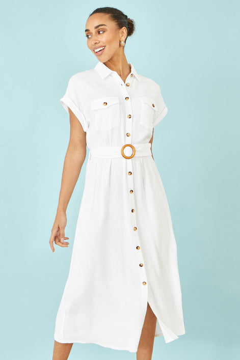 Effortless Linen-Look Midi Dress — White for women, styled for everyday