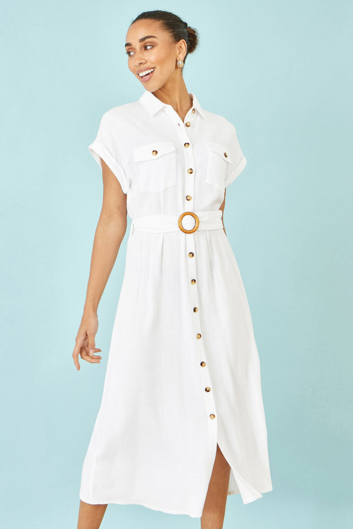 Effortless Linen-Look Midi Dress — White for women, styled for everyday