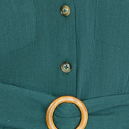 Yumi Green Viscose Linen Look Midi Shirt Dress With Wooden Belt