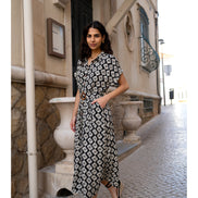 Yumi Black Viscose Midi Shirt Dress with Matching Belt