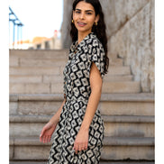 Yumi Black Viscose Midi Shirt Dress with Matching Belt