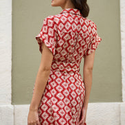 Yumi Red Viscose Midi Shirt Dress with Matching Belt
