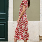 Yumi Red Viscose Midi Shirt Dress with Matching Belt