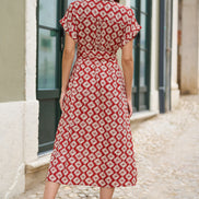 Yumi Red Viscose Midi Shirt Dress with Matching Belt