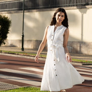 Yumi White Flower Broderie Anglaise Cotton Shirt Dress