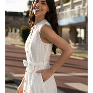 Yumi White Flower Broderie Anglaise Cotton Shirt Dress