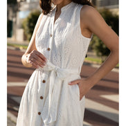 Yumi White Flower Broderie Anglaise Cotton Shirt Dress