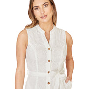 Yumi White Flower Broderie Anglaise Cotton Shirt Dress