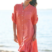 Yumi Coral Italian Linen Shirt Dress With Frill Hem