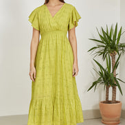 Yumi Lime Cotton Broderie Anglaise Wrap Midi Dress