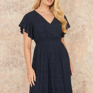 Yumi Navy Cotton Broderie Anglaise Wrap Midi Dress