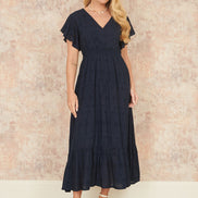 Yumi Navy Cotton Broderie Anglaise Wrap Midi Dress