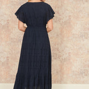 Yumi Navy Cotton Broderie Anglaise Wrap Midi Dress