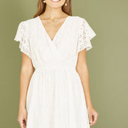 Yumi White Cotton Broderie Anglaise Wrap Midi Dress