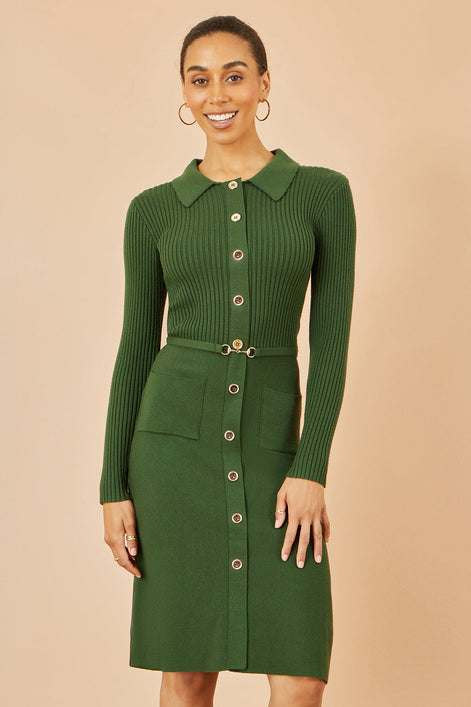 Classic Rib Knit Midi Dress — Green for women, styled for everyday