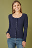 Yumi Navy Fitted Rib Button Up Cardigan