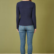 Yumi Navy Fitted Rib Button Up Cardigan