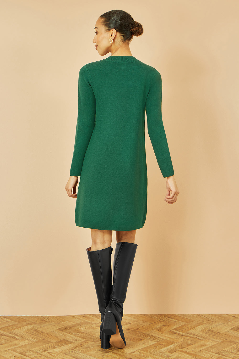 Yumi Green Knitted Tunic Dress with Gold Hardware Details
