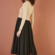Yumi Gold Metallic Knitted Ribbed Tie Front Bolero