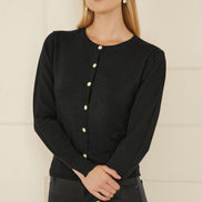 Yumi Black Metallic Knit Cardigan With Pearl Button Details