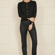 Yumi Black Metallic Knit Cardigan With Pearl Button Details