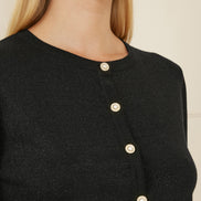 Yumi Black Metallic Knit Cardigan With Pearl Button Details