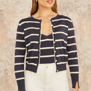 Yumi Navy Striped Sparkle Knitted Cardigan