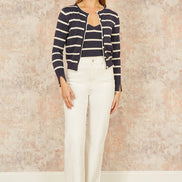Yumi Navy Striped Sparkle Knitted Cardigan