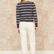 Yumi Navy Striped Sparkle Knitted Cardigan