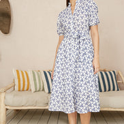 Yumi White and Blue Cotton Broderie Anglaise Midi Shirt Dress