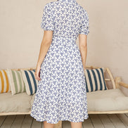 Yumi White and Blue Cotton Broderie Anglaise Midi Shirt Dress