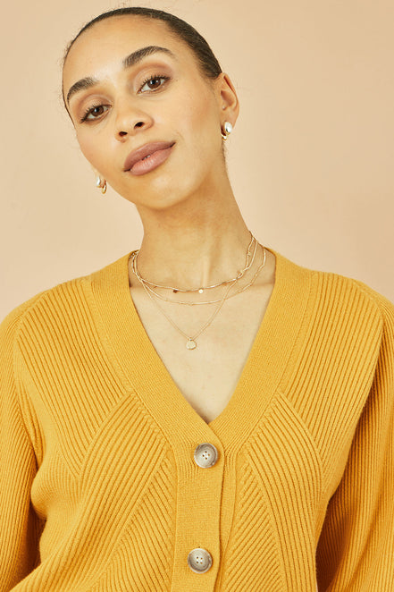 Yumi Mustard Relaxed Fit Cardigan with Stitch Detail