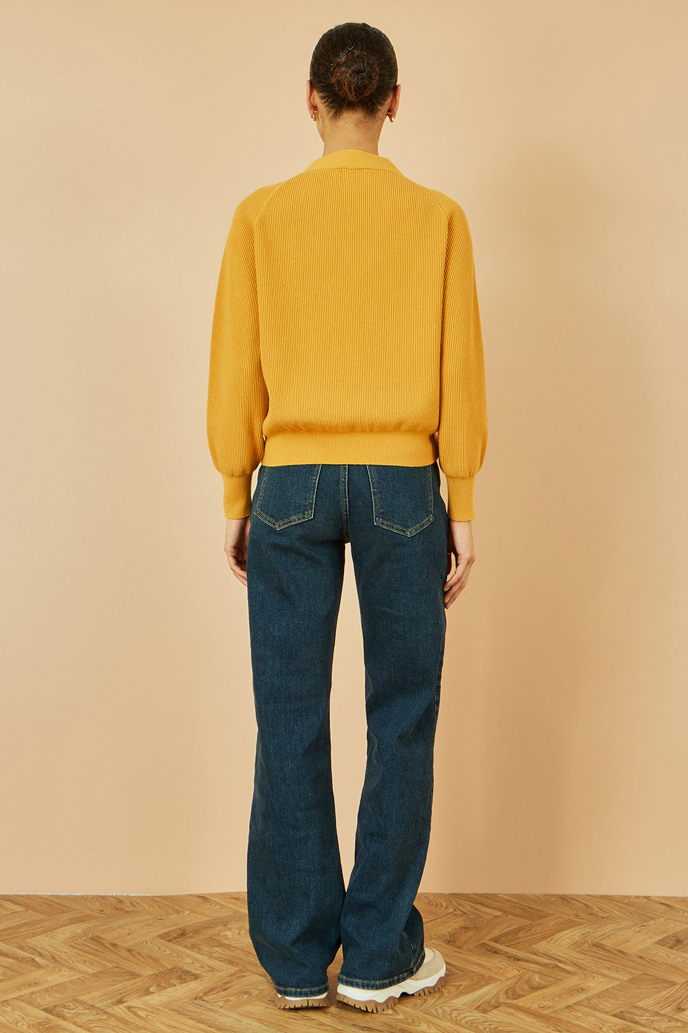 Yumi Mustard Relaxed Fit Cardigan with Stitch Detail