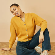 Yumi Mustard Relaxed Fit Cardigan with Stitch Detail