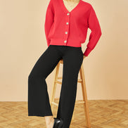 Yumi Red Relaxed Fit Cardigan with Stitch Detail